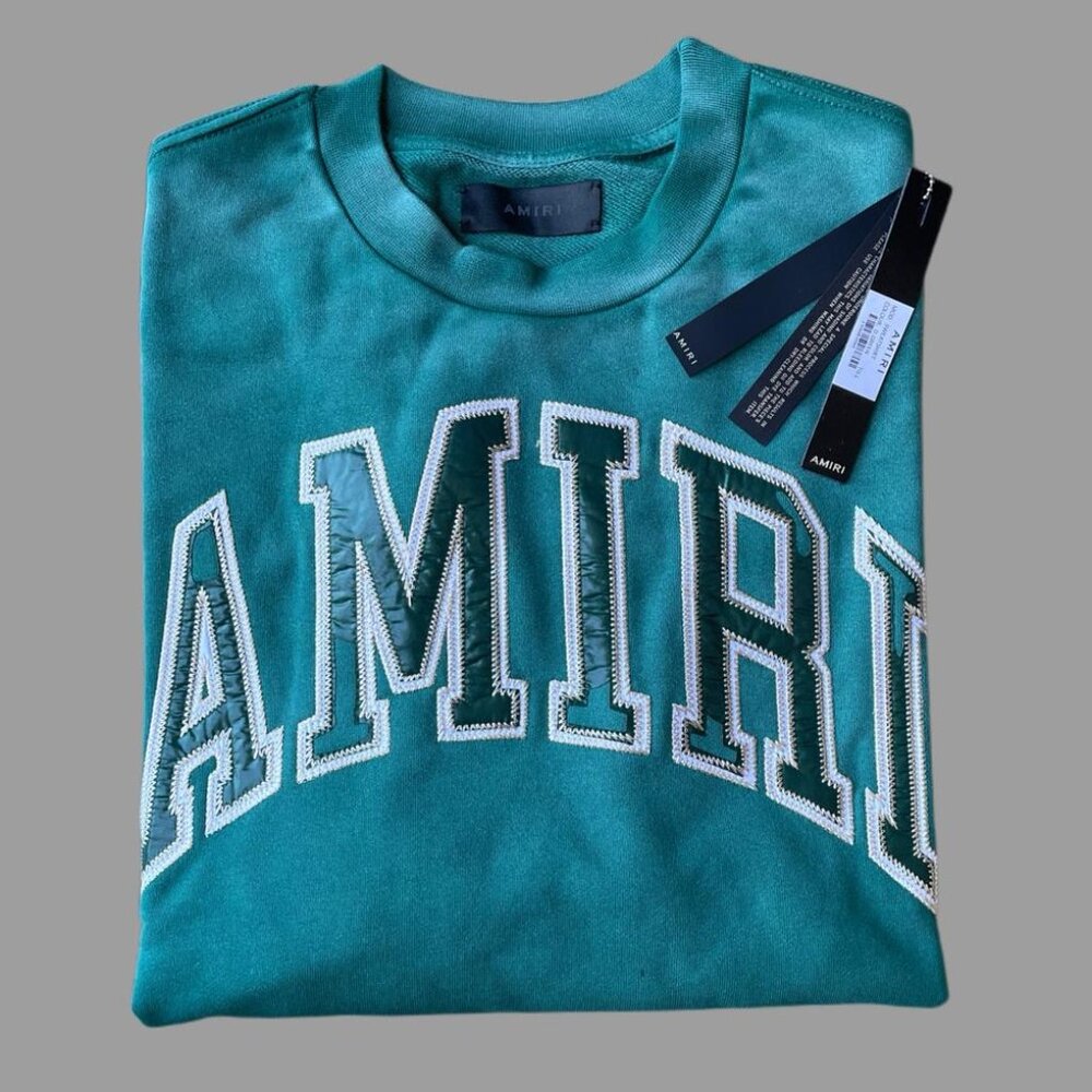Amiri Men's Green Crewneck Sweatshirt Medium Logo Luxury Designer Streetwear